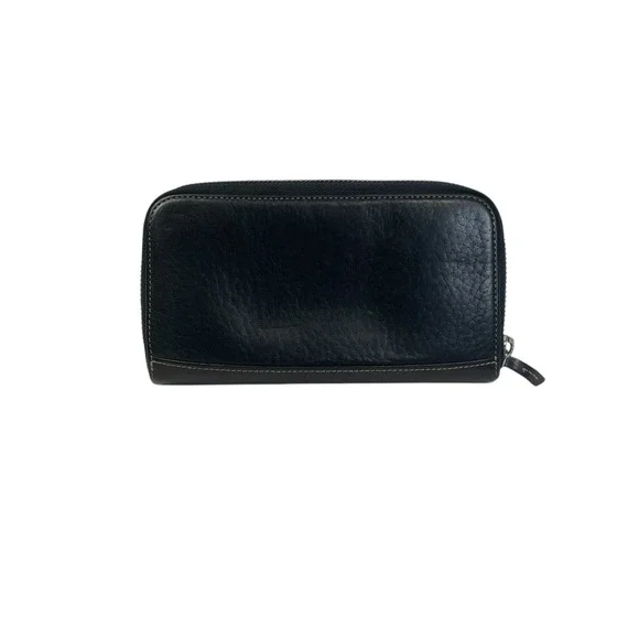Dooney & Bourke Black Pebbled Leather Zip Around Wallet Classic Check Book Y2K - Picture 2 of 13